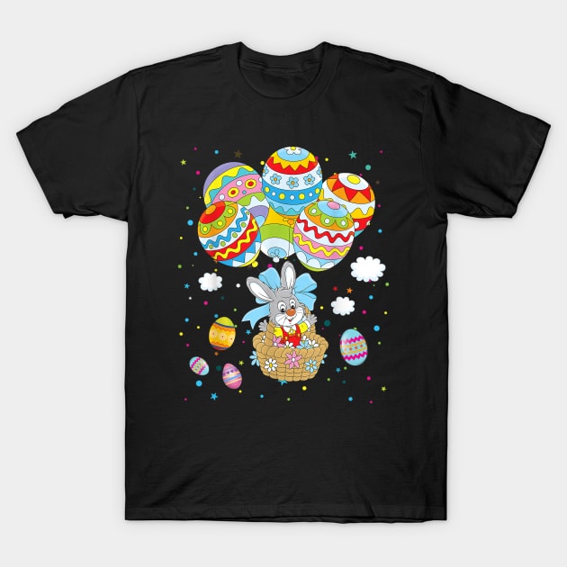 Bunny Rabbit Easter Eggs Balloons Happy Easter Day Funny T-Shirt by LMW Art